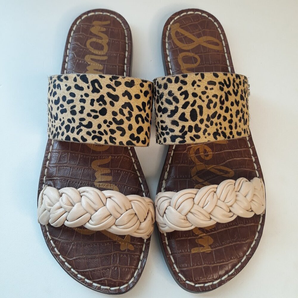 Sam Edelman Leopard Print & Cream Braided Slide Sandals